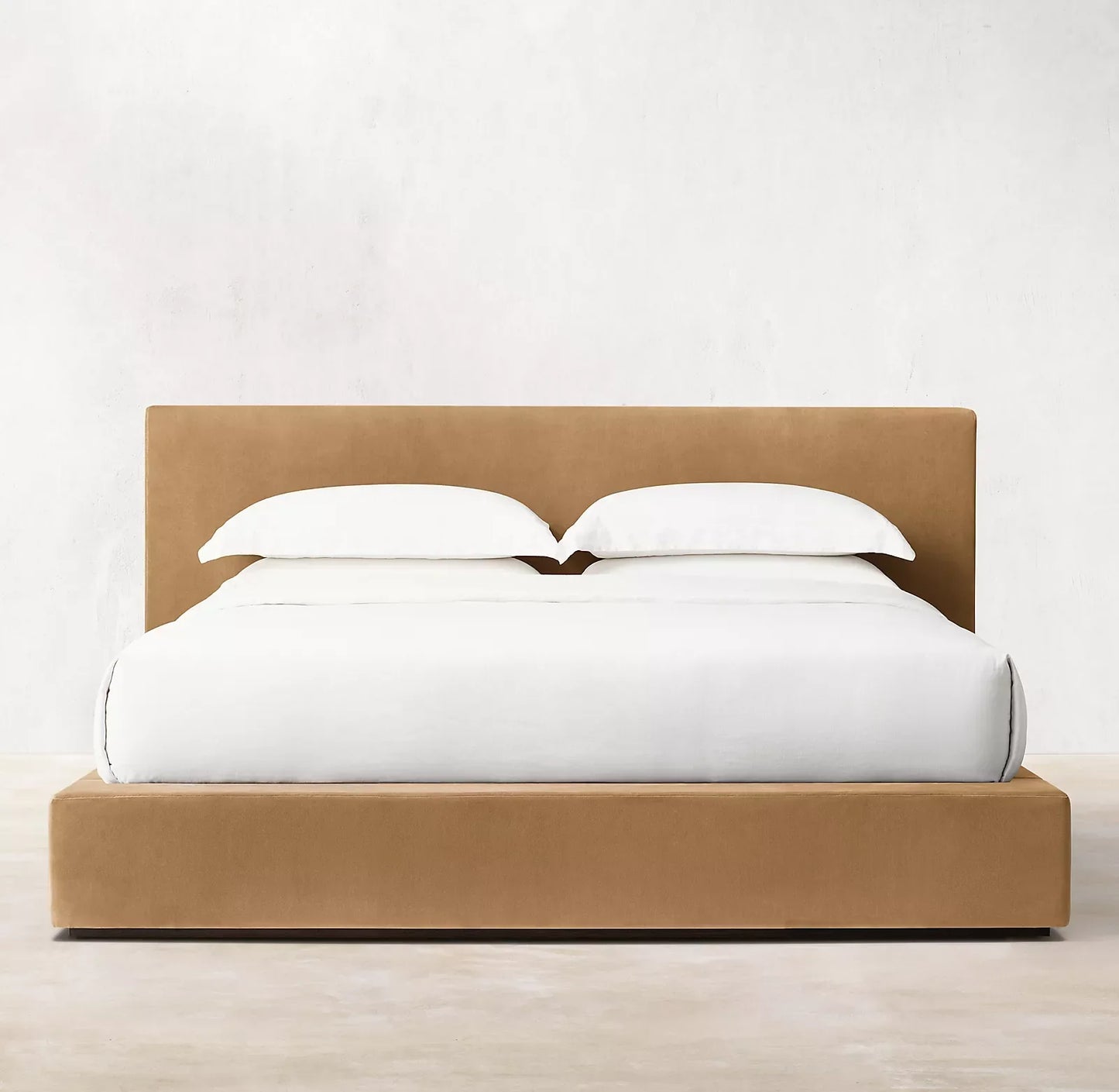 Contemporary Italian Cotton Velvet Platform Bed – Camel Panel | 1600654329684