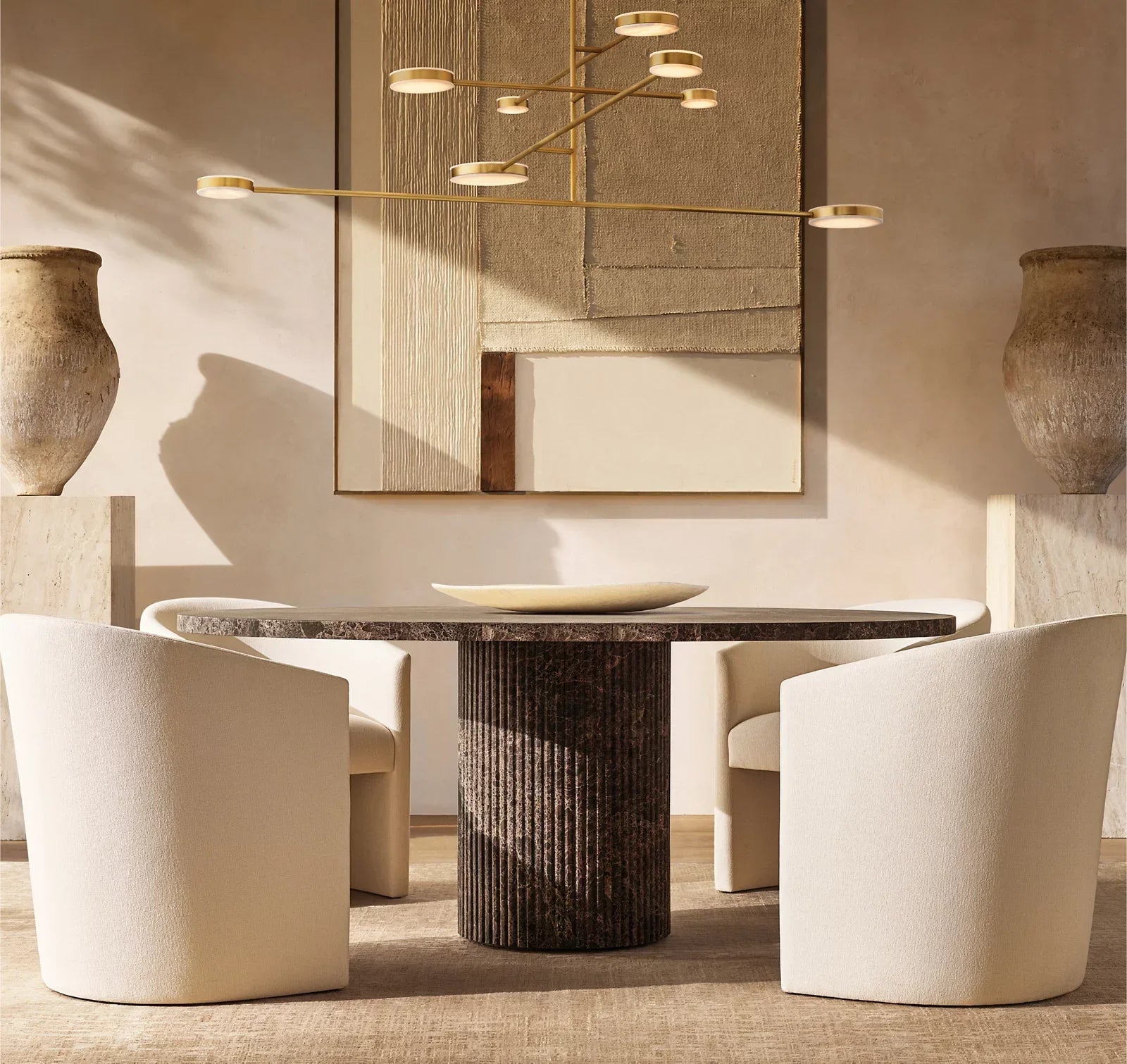 Byron Reeded Stone Round Dining Table – Nero Marquina Marble Sculptural Statement Piece