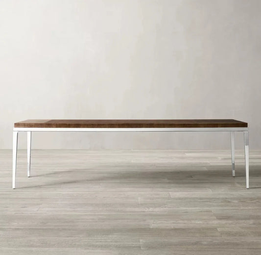 Minimalist Marble Dining Table – Polished Steel Statement | 1601042355493