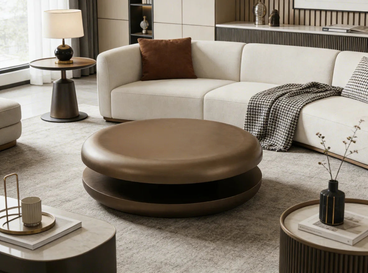 Modern Minimalist Round Brass Metal Coffee Table Elegant Luxury Italian Style for Villa