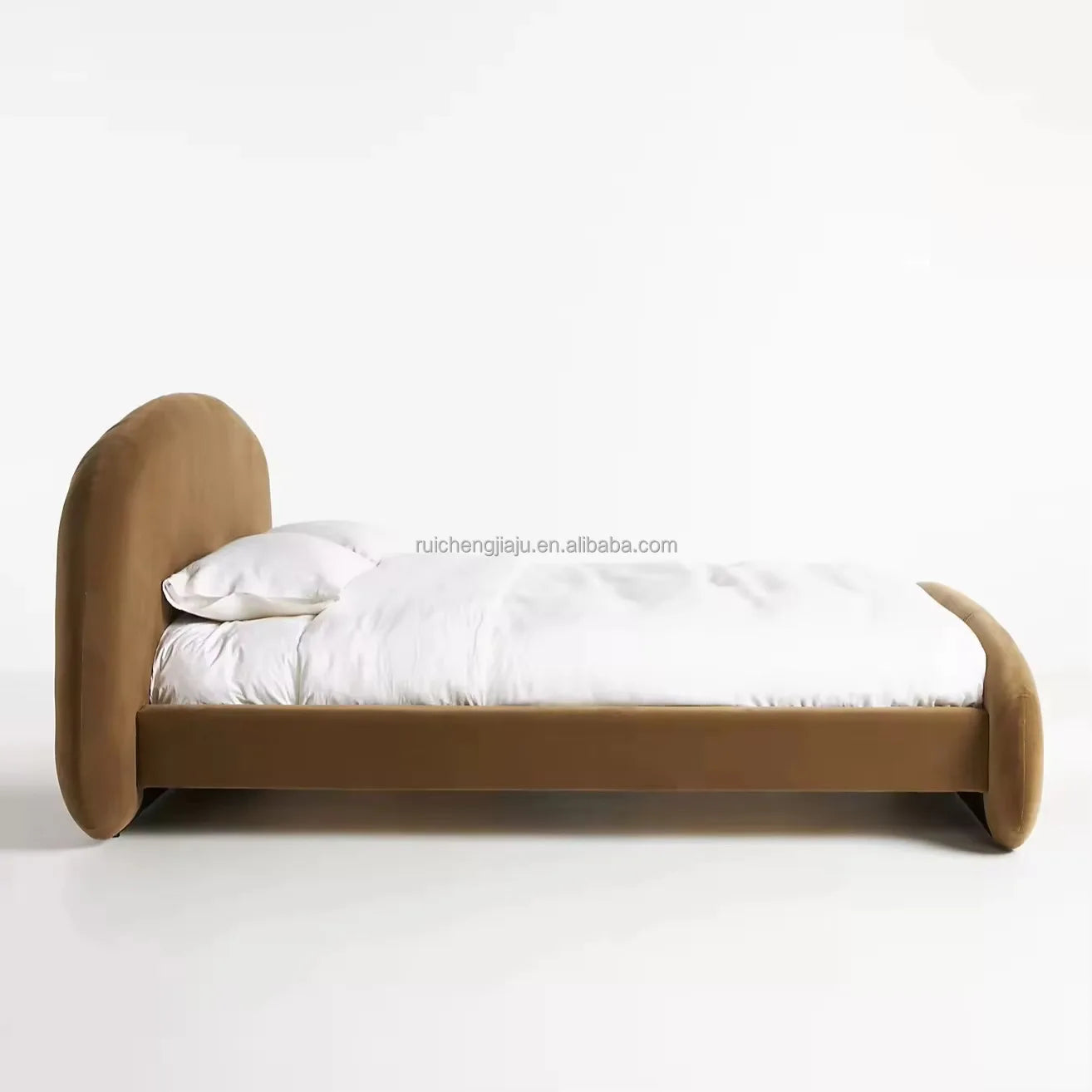 Wabi-sabi Upholstered Bed – Curved Soft-sided Frame in Velvet