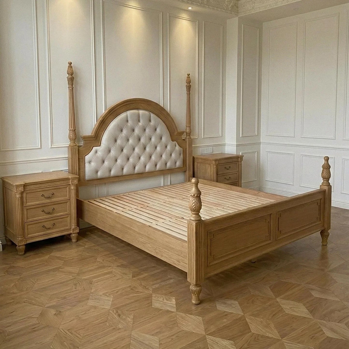Four-Poster Bed – French Retro Solid Birch Antique Statement Piece | 26-26