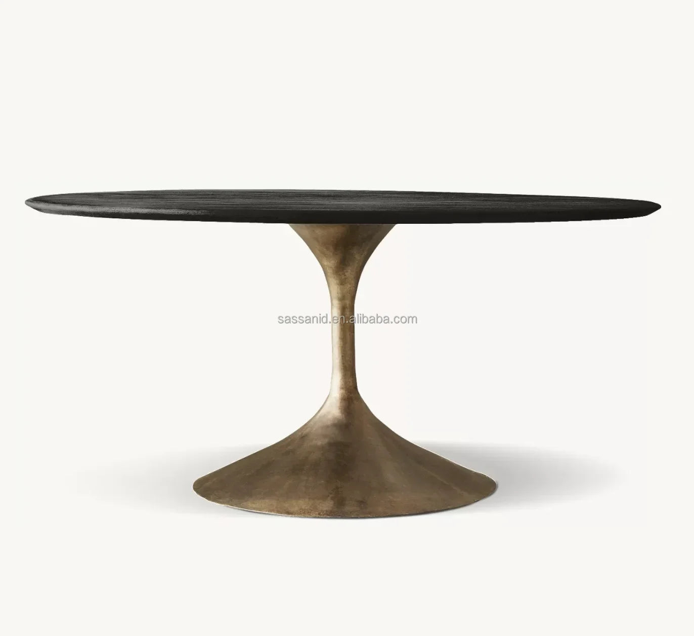 Aero Round Dining Table – Mid-Century Wood Top with Metal Pedestal