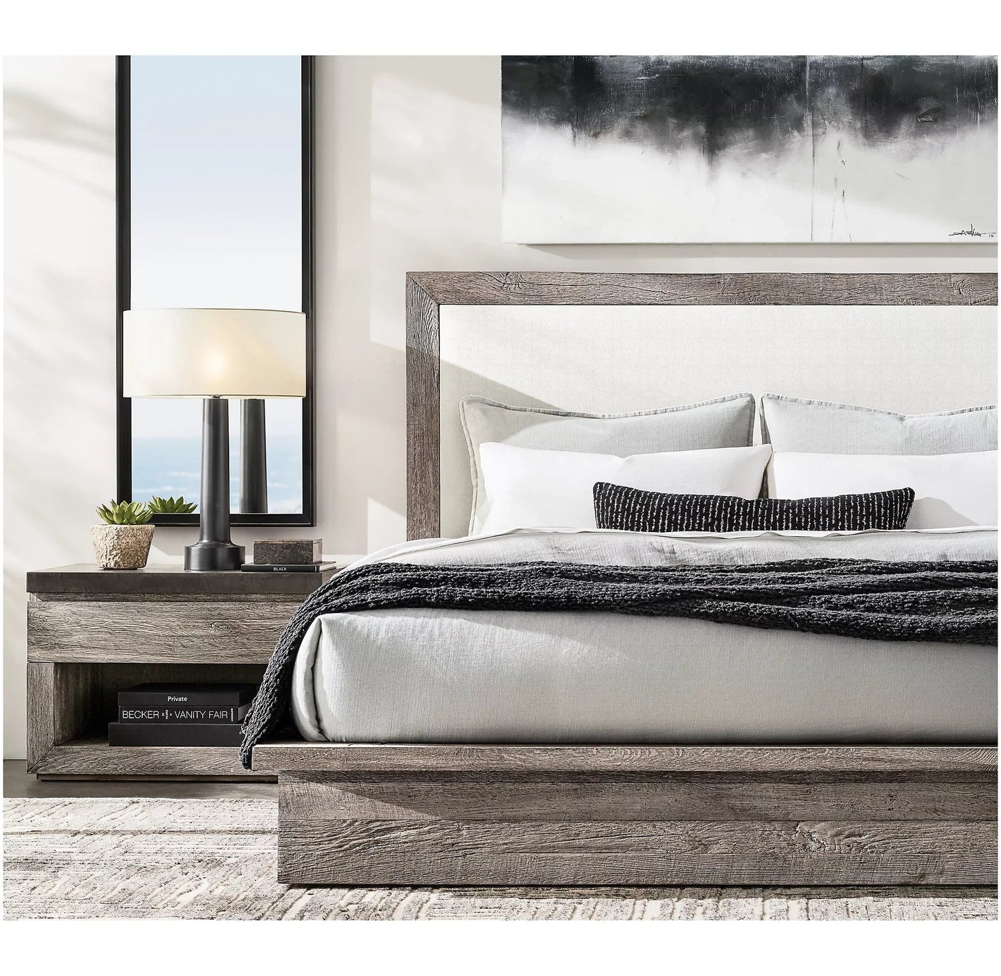 Postmodern Wing Bed – Reclaimed Oak Platform Frame Statement Piece