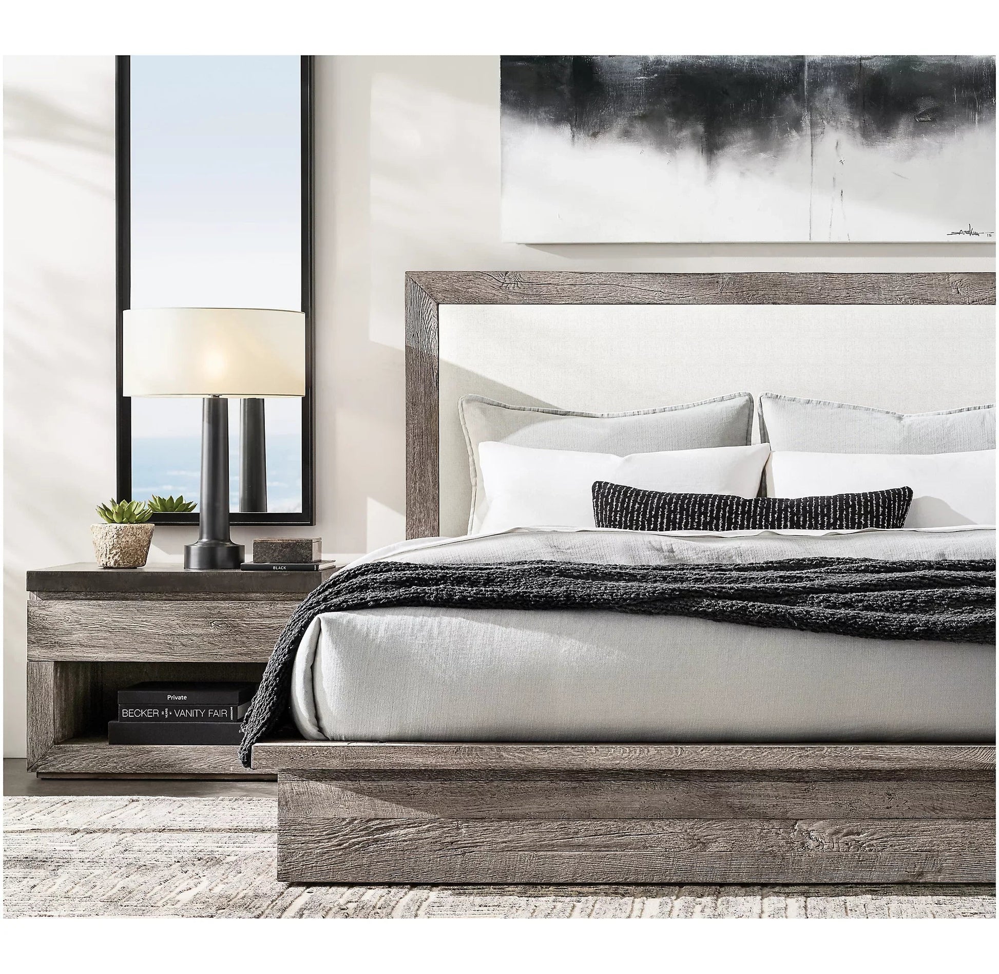 Postmodern Wing Bed – Reclaimed Oak Platform Frame Statement Piece
