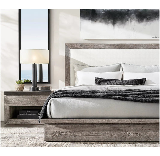 Postmodern Wing Bed – Reclaimed Oak Platform Frame Statement Piece