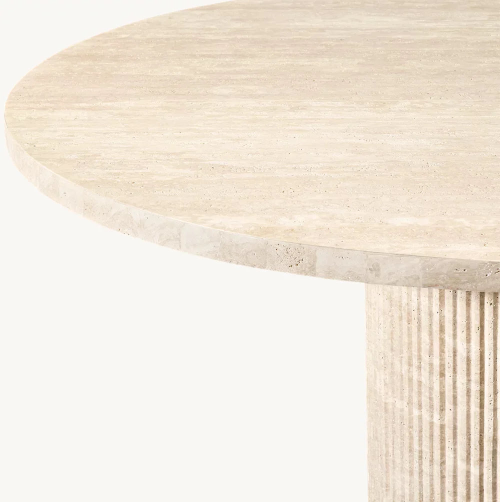 Byron Round Travertine Dining Table – Sculptural Italian Art Deco Statement Piece