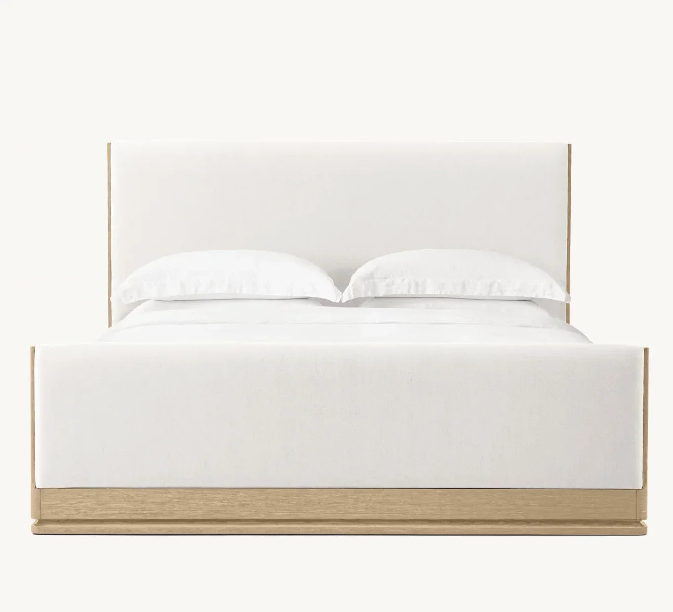 Upholstered Panel Bed – Sculptural Platform – Brushed Oak