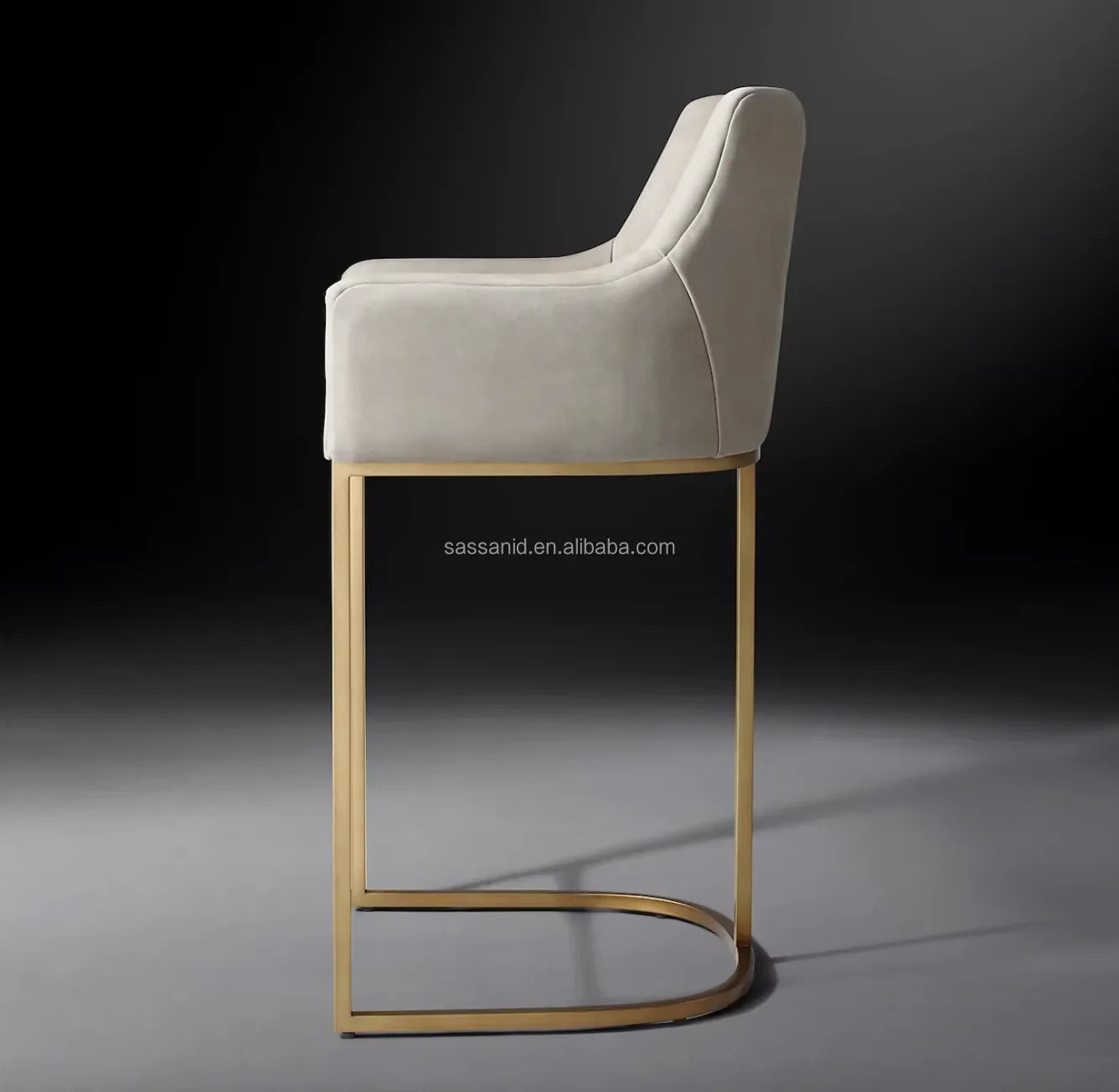 Emery Curved-Back Leather Bar Stool – Brass Frame Italian Leather Statement Piece