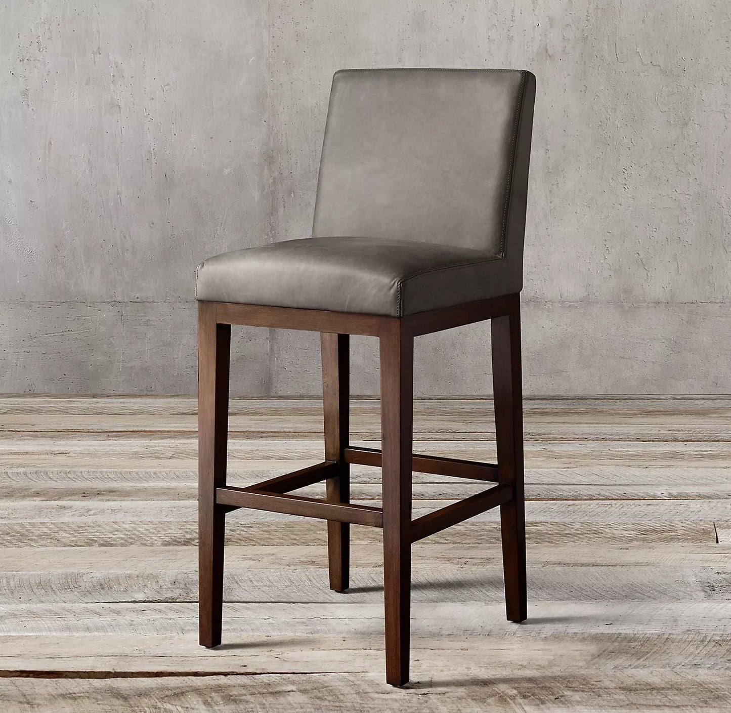 Morgan Bar & Counter Stool – Armless Mid-Century Grey Oak & Leather Statement Piece