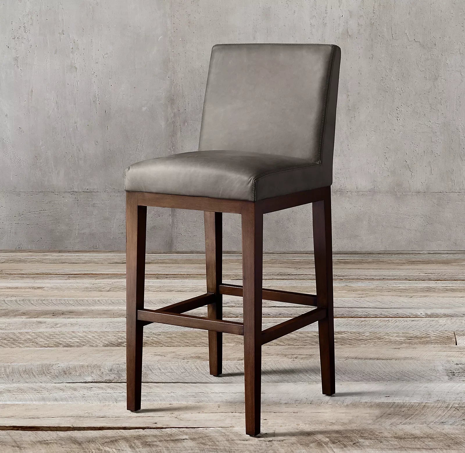 Morgan Bar & Counter Stool – Armless Mid-Century Grey Oak & Leather Statement Piece