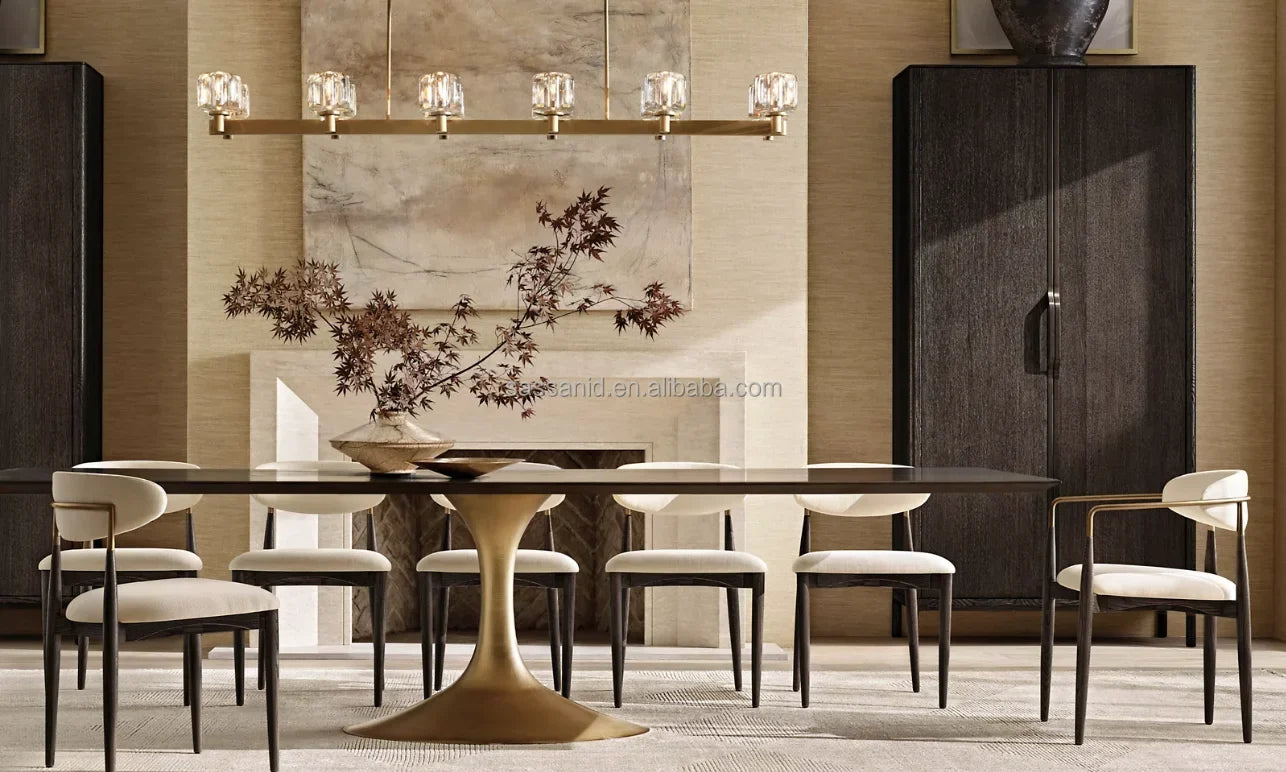 Mid-Century Pedestal Dining Table – Sculptural Wood Top and Cast Steel Base | 1601371175444