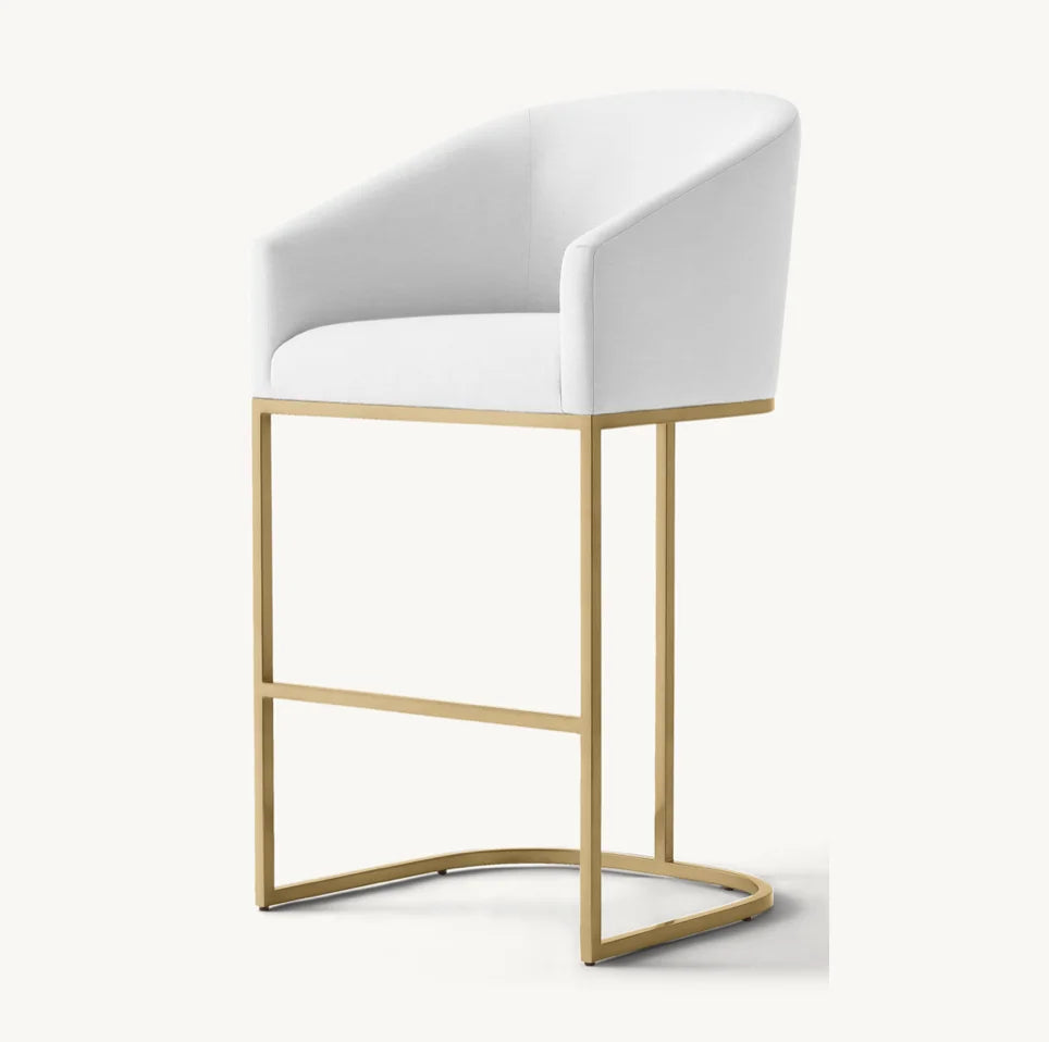 Italian Postmodern Barrelback Bar Stool – Fabric Upholstered Statement Piece