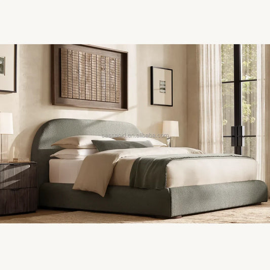 Upholstered Panel Bed – Sculptural Natural Performance Bouclé Siena European Style