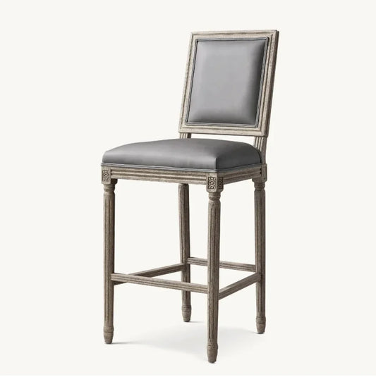 Counter Stool – Square Back Leather & Solid Oak Re Home Vintage French