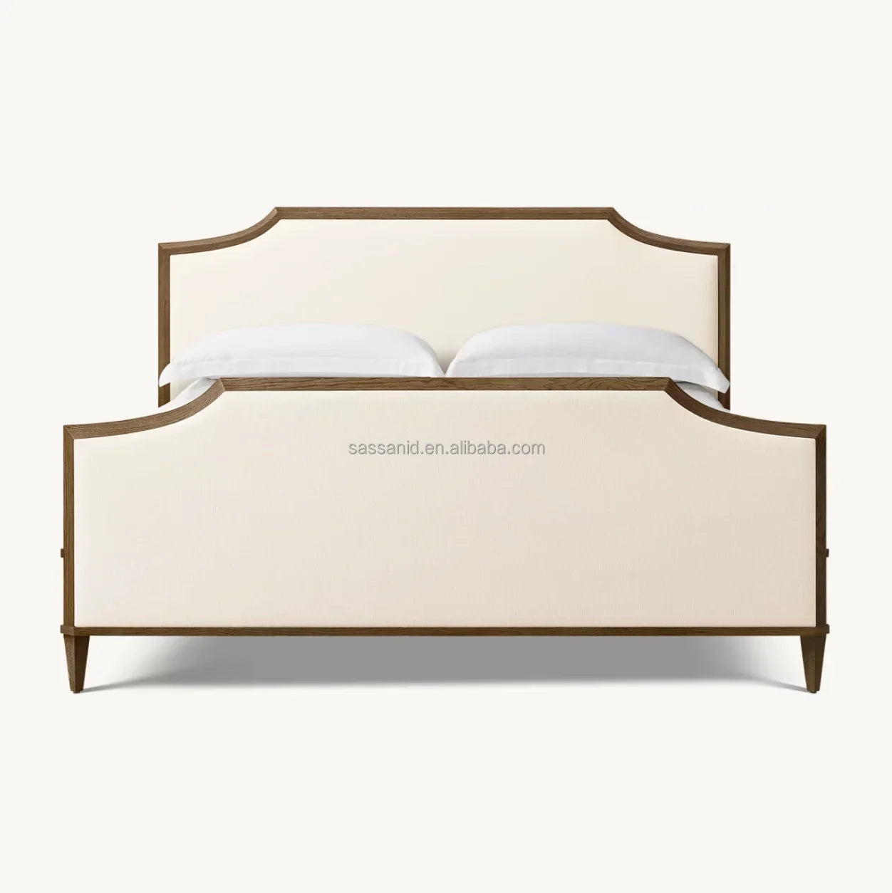 Delphine Upholstered Platform Bed by Re Home – Neoclassical Swedish Oak Piece