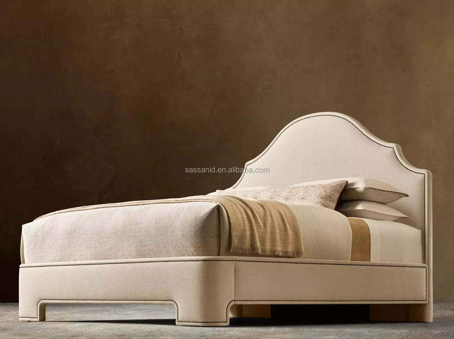 Alexandria Upholstered Platform Bed – Postmodern Oak Fabric Statement Piece