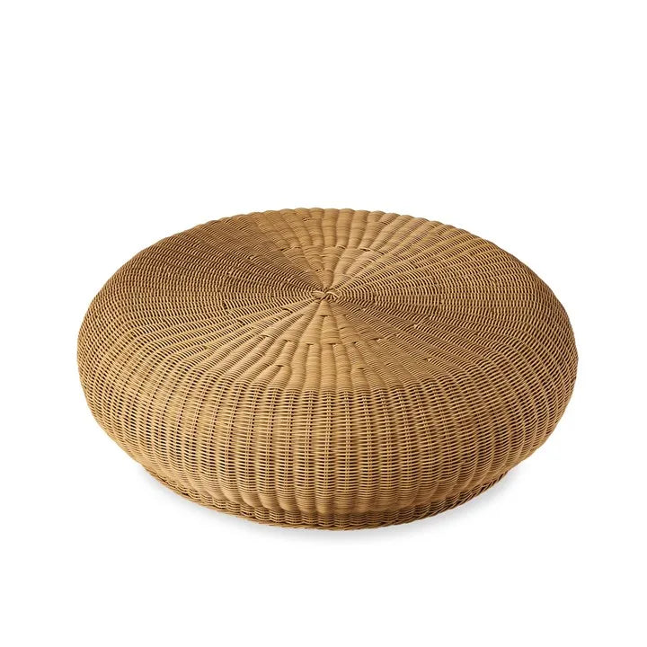 Round Rattan Ottoman Natural PE Rattan Aluminium Frame Indoor Outdoor Pouf Stool