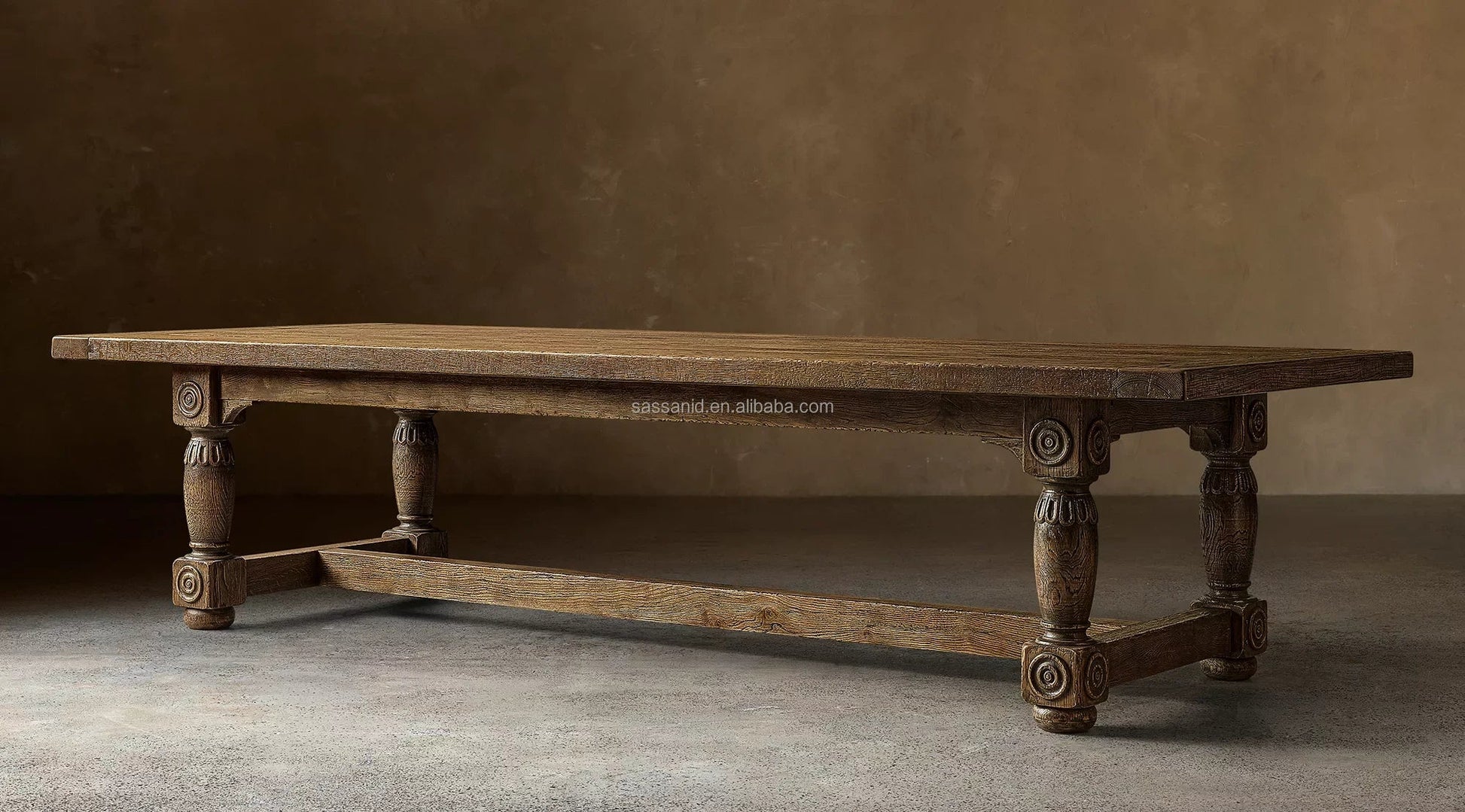 Monastery Extension Dining Table – Aged Oak & Forged Brass