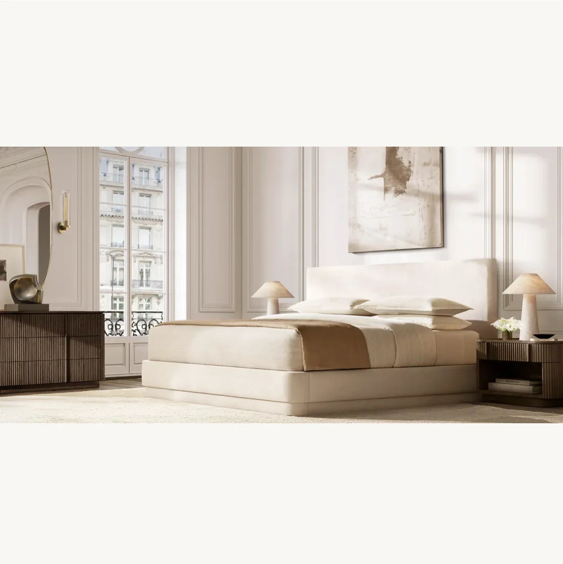 Mulholland Upholstered Panel Bed – Fully Upholstered Nontufted Premium Fabric Contemporary Luxury