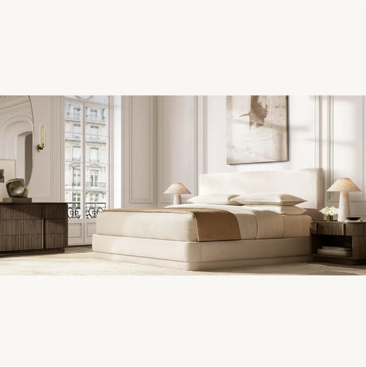 Mulholland Upholstered Panel Bed – Fully Upholstered Nontufted Premium Fabric Contemporary Luxury