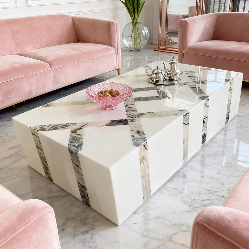 Modern Rectangular Marble Coffee Table Minimalist Italian Style