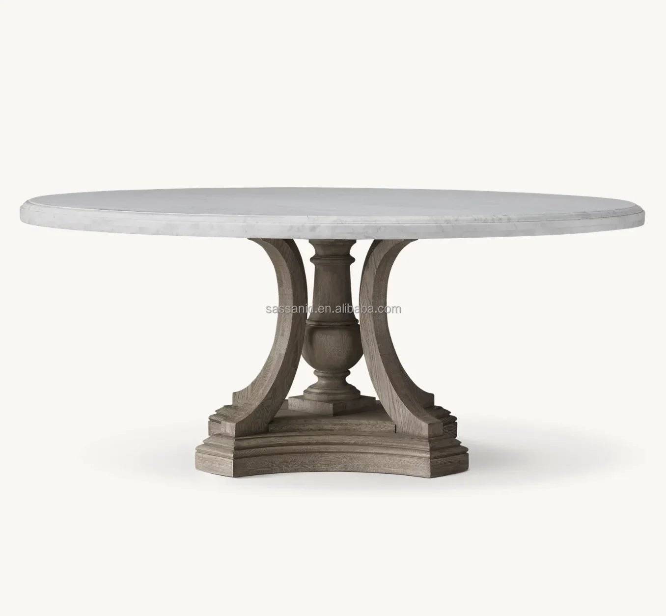 St. James Round Dining Table – Honed Carrara Marble & Hardwood
