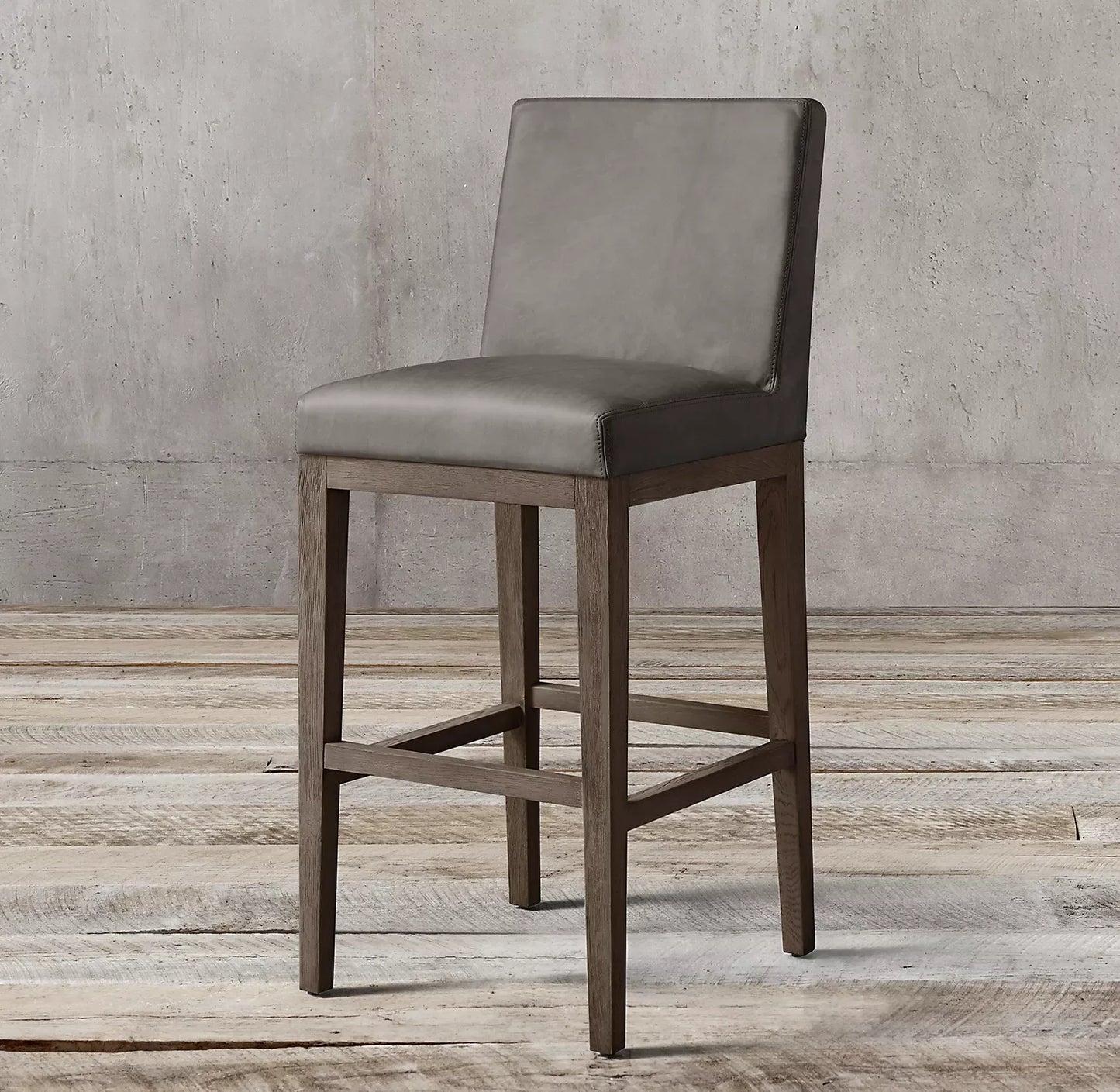 Morgan Bar & Counter Stool – Armless Mid-Century Grey Oak & Leather Statement Piece