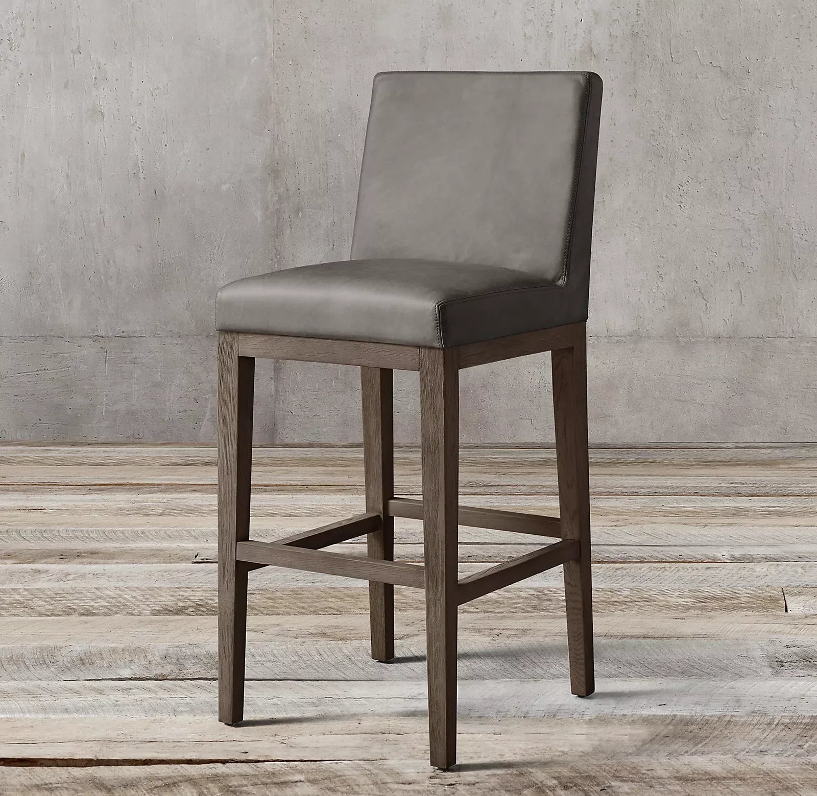 Morgan Bar & Counter Stool – Armless Mid-Century Grey Oak & Leather Statement Piece