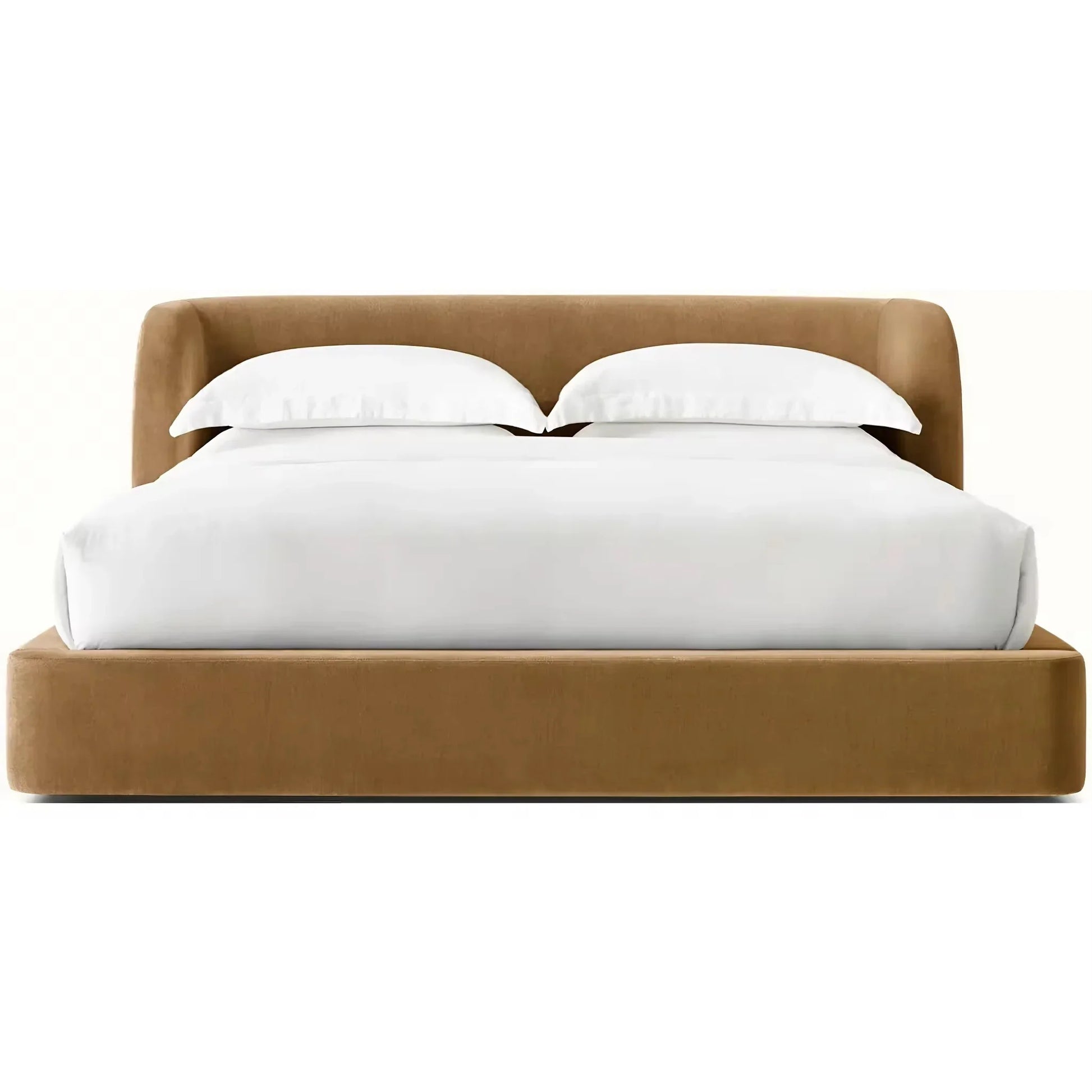 Italian Minimalist Upholstered Bed – Wrap-around Rice White Velvet Statement Piece