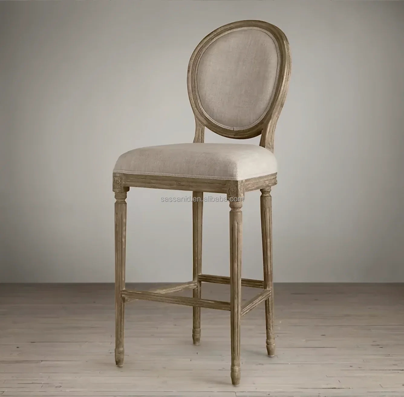 Midcentury Modern Bar Stool – Geometric Solid Oak Frame Designer Upholstered Seat