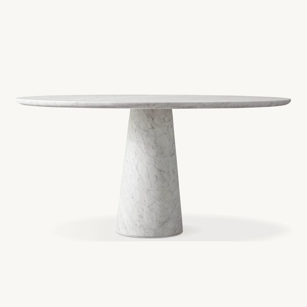Round Dining Table – Honed Italian Carrara Marble Contemporary Statement Piece