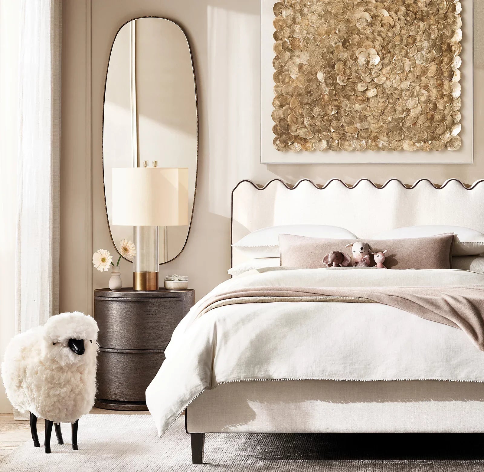 Lucie Upholstered Panel Bed – Belgian Linen Contrast Piping Modern Statement Piece