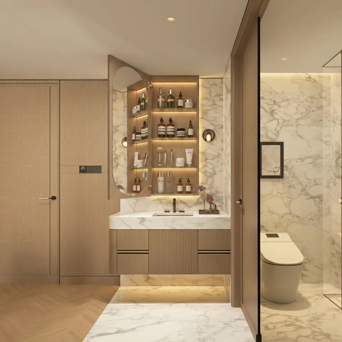 Customizable Dark Gray Wood Suspended Bathroom Cabinet Modern Minimalist