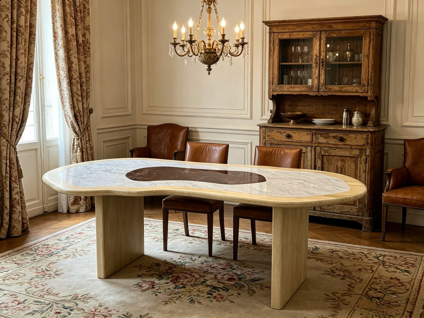 Luxury Cloud Shape Irregular Marble Dining Table Elegant Modern Italian Style for Villa