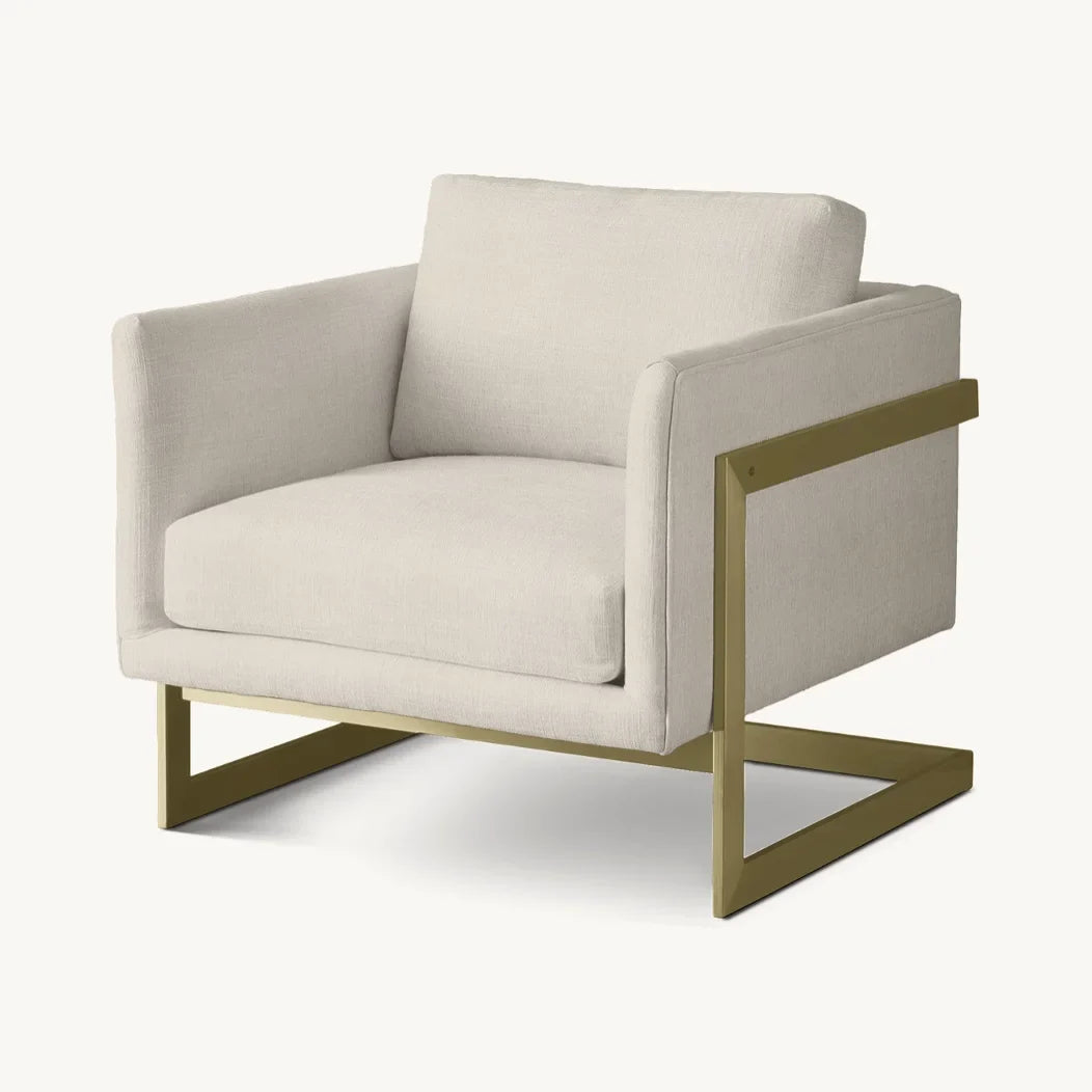 Milo Lounge Chair – Grid-Tufted Statement Piece in Brass or Polished Steel