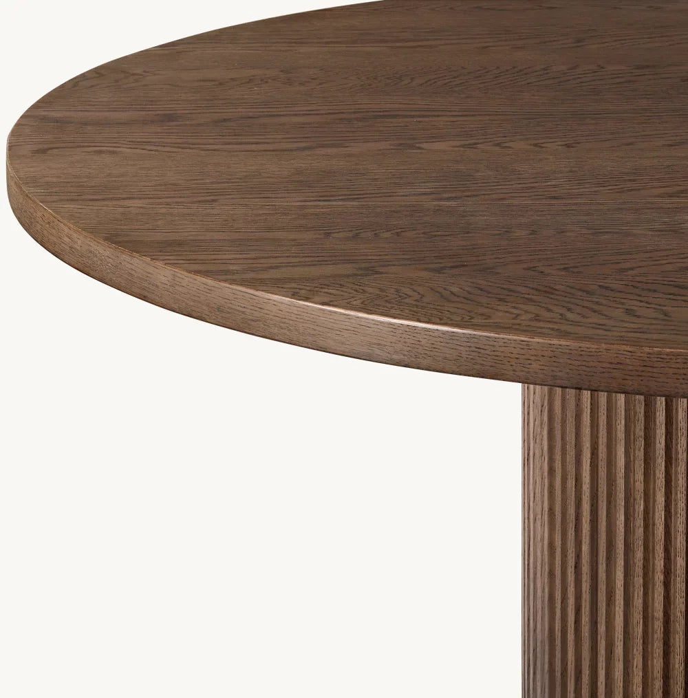 Round Dining Table – Column Base Oak – French Art Deco Piece | 1600917606107