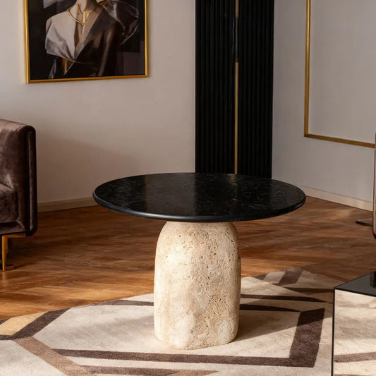 Modern Minimalist Travertine and Marble Coffee Table