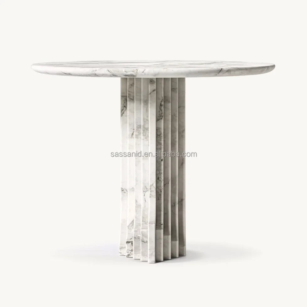 Entry Table – Strada Carved Italian Arabescato Marble Mid-century Design | 1601524460796