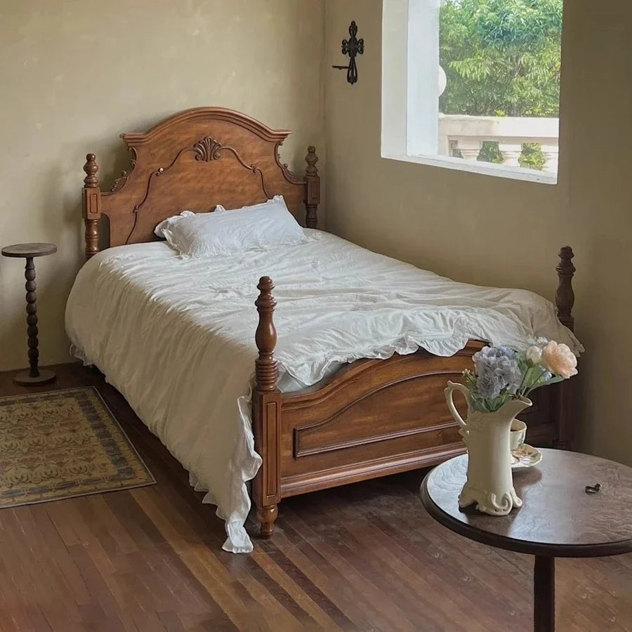 Retro Solid Wood Palace Bed – Birch Timber Statement Piece