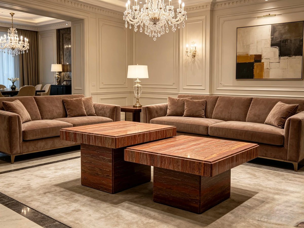 Luxury Square Natural Red Marble Coffee Table Modern Italian Style for Villa