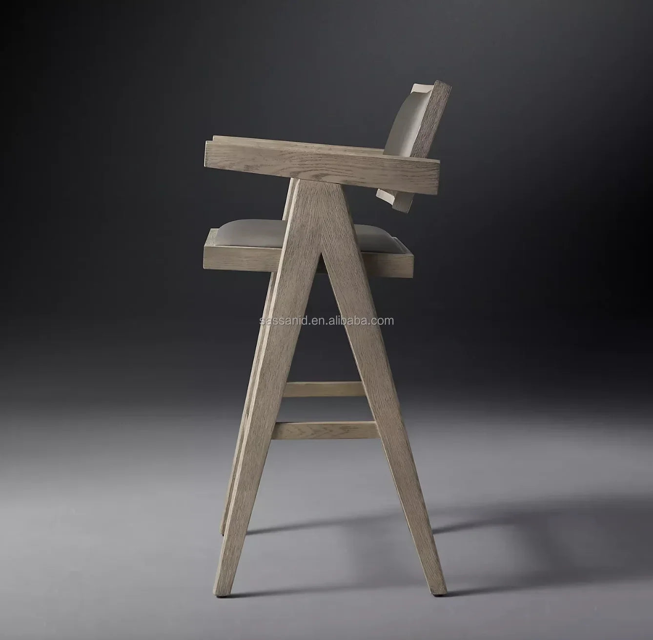 Jakob Leather Bar & Counter Stool – Midcentury Brushed Grey Oak