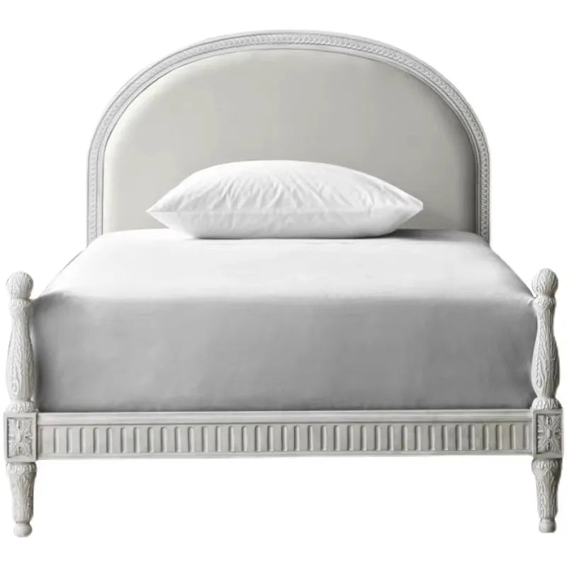 French Light Luxury Solid Wood Children's Single Bed – Retro White Carved Design