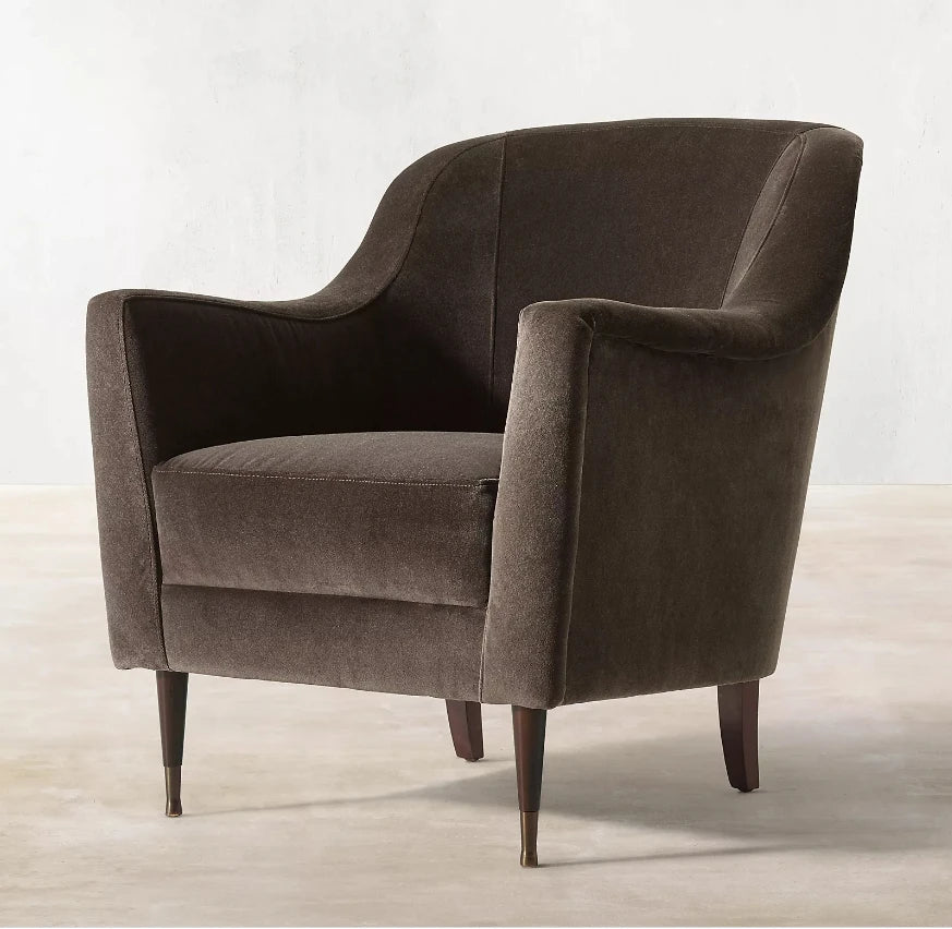 Midcentury Italian Design Velvet Chair – Geometric Oak Statement Piece