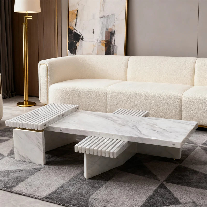 Luxury Grooved Natural Marble Coffee Table Modern Italian Style for Villa