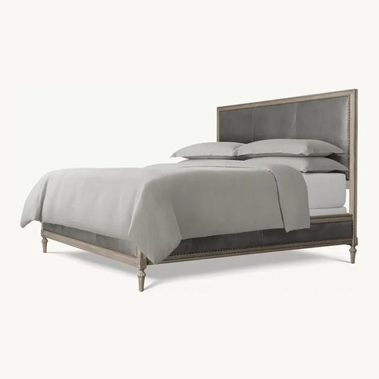 Leather Panel Bed – Tufted Headboard in Antiqued Oak by Re Home | 1601313095442