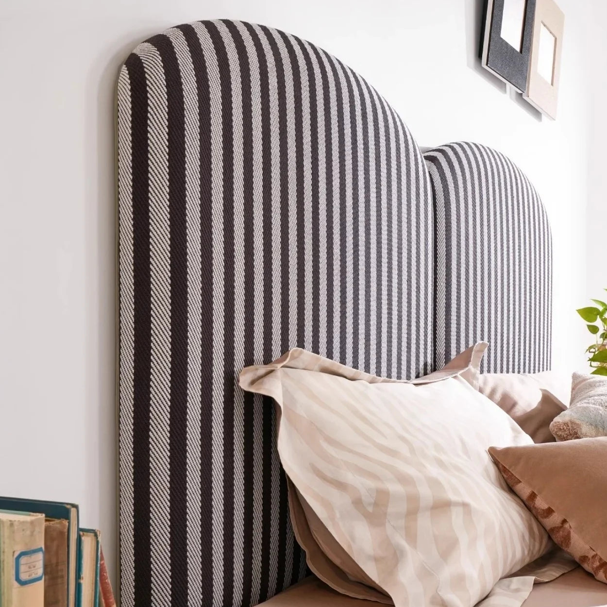 French Vintage Bed – Tufted High Back Zebra Striped Designer Statement