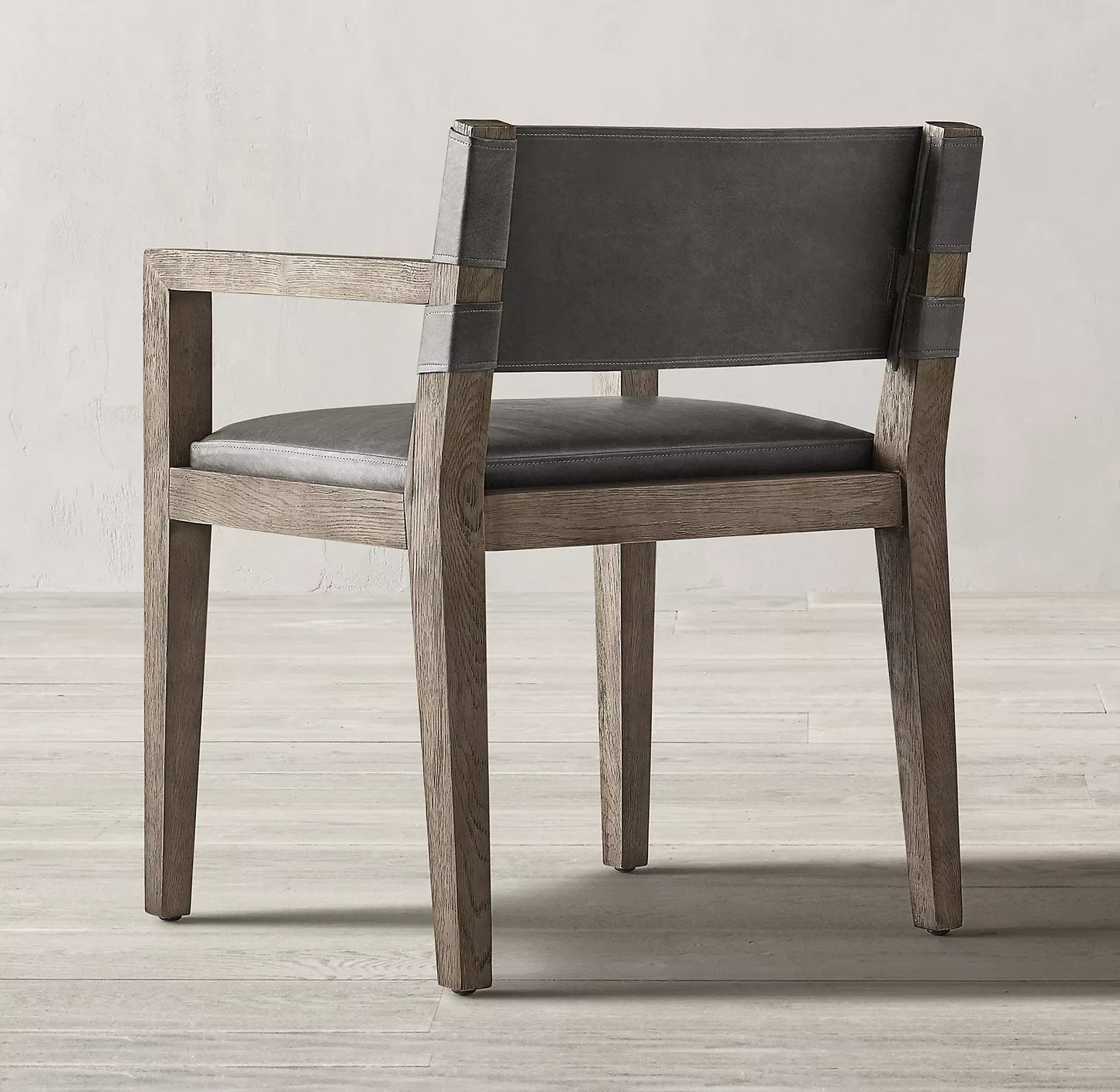 Armchair Midcentury Geometric Design – Saddle Leather Solid Oak Statement Piece