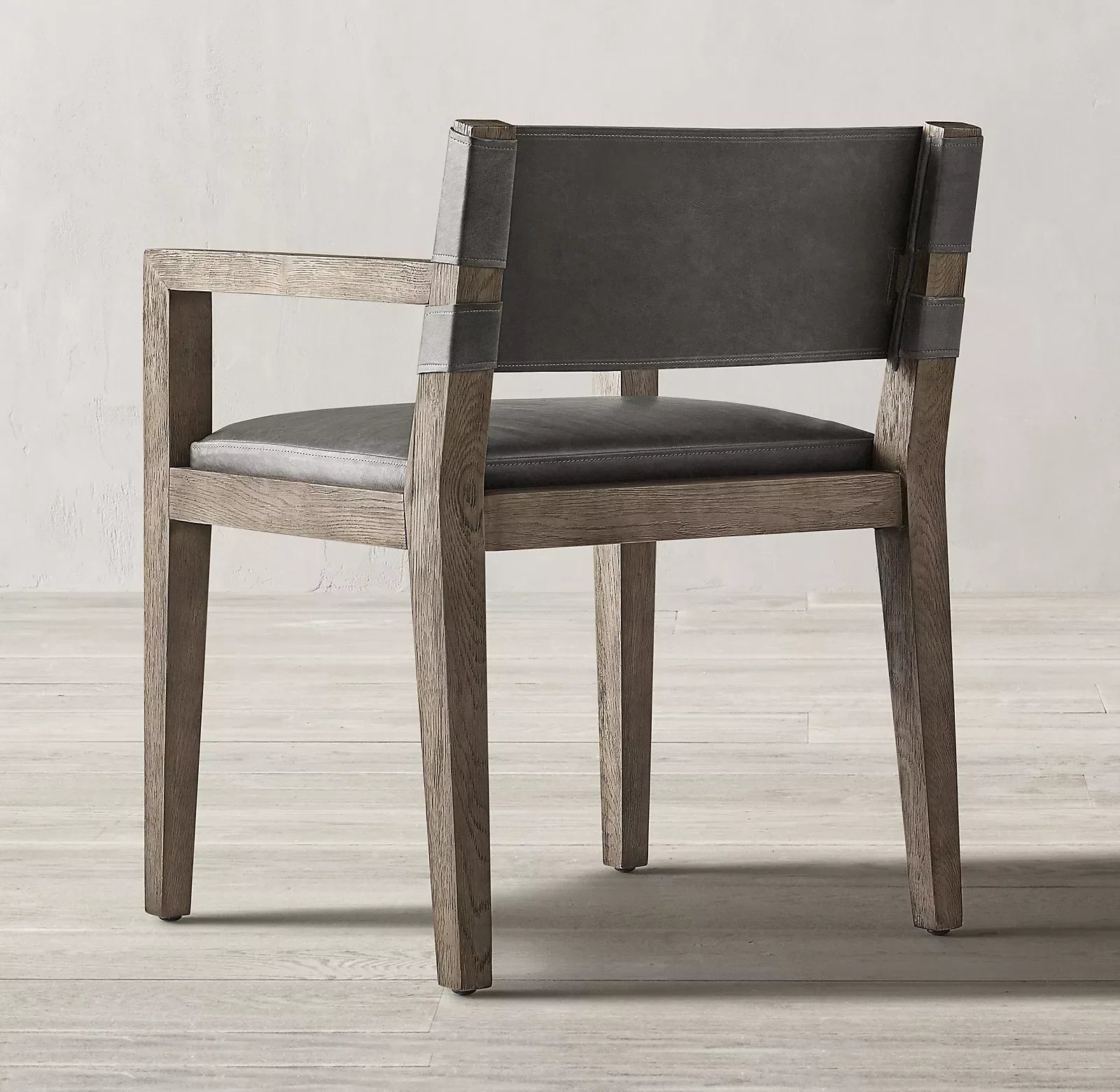 Armchair Midcentury Geometric Design – Saddle Leather Solid Oak Designer Statement Piece