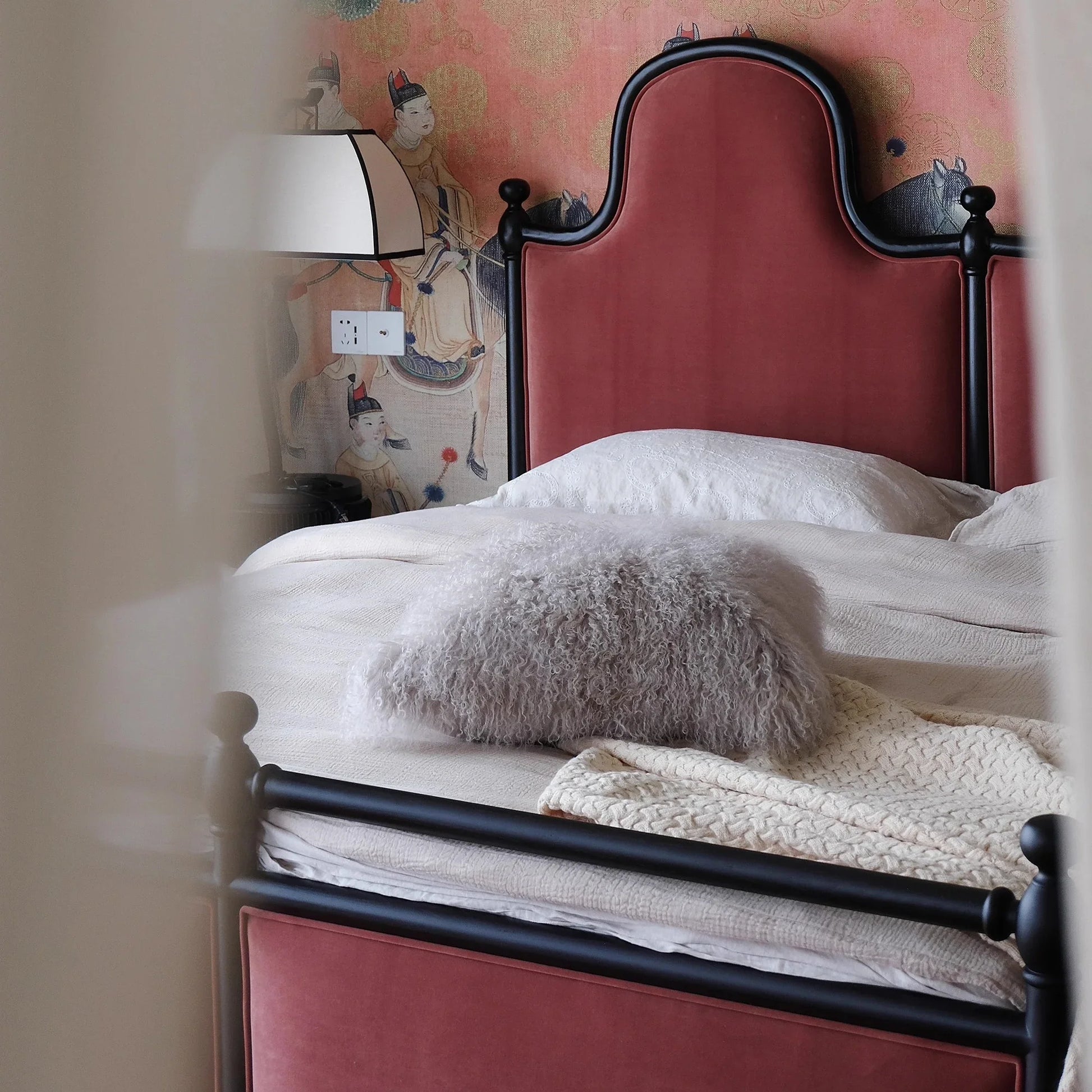 Vintage High-back Upholstered Bed – Solid Wood Frame Old Paris Style